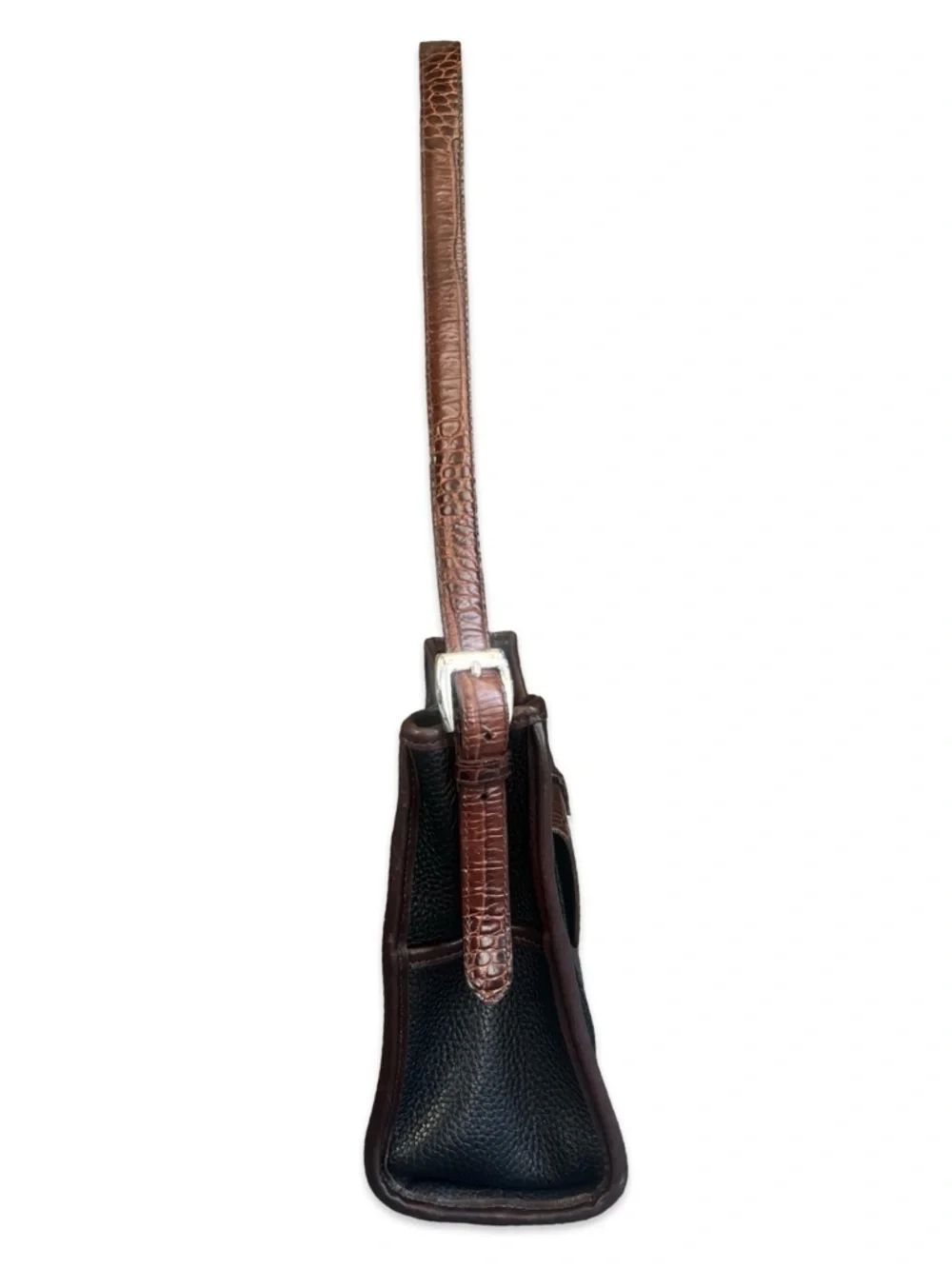 Brighton Collection Buckle Shoulder Bag Black and Tan with Croc Embossed Accents - Picture 11 of 15